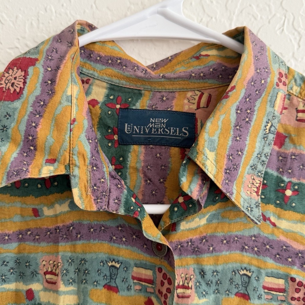 Wacky Vtg Cat Shirt Button Down Artsy Cat Lady Teacher Funky Novelty 90s - Picture 4 of 12